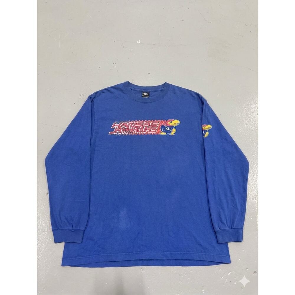 Vintage Kansas Jayhawks Shirt Large Lee Sport Y2K Blue Long Sleeve KU‎